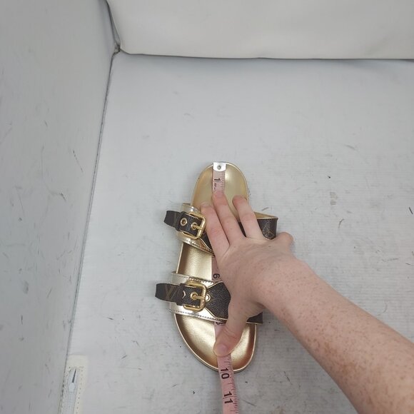 Louis Vuitton Brown Gold Buckle Bom Dia Monogram Flat Slide Sandals - Picture 13 of 16